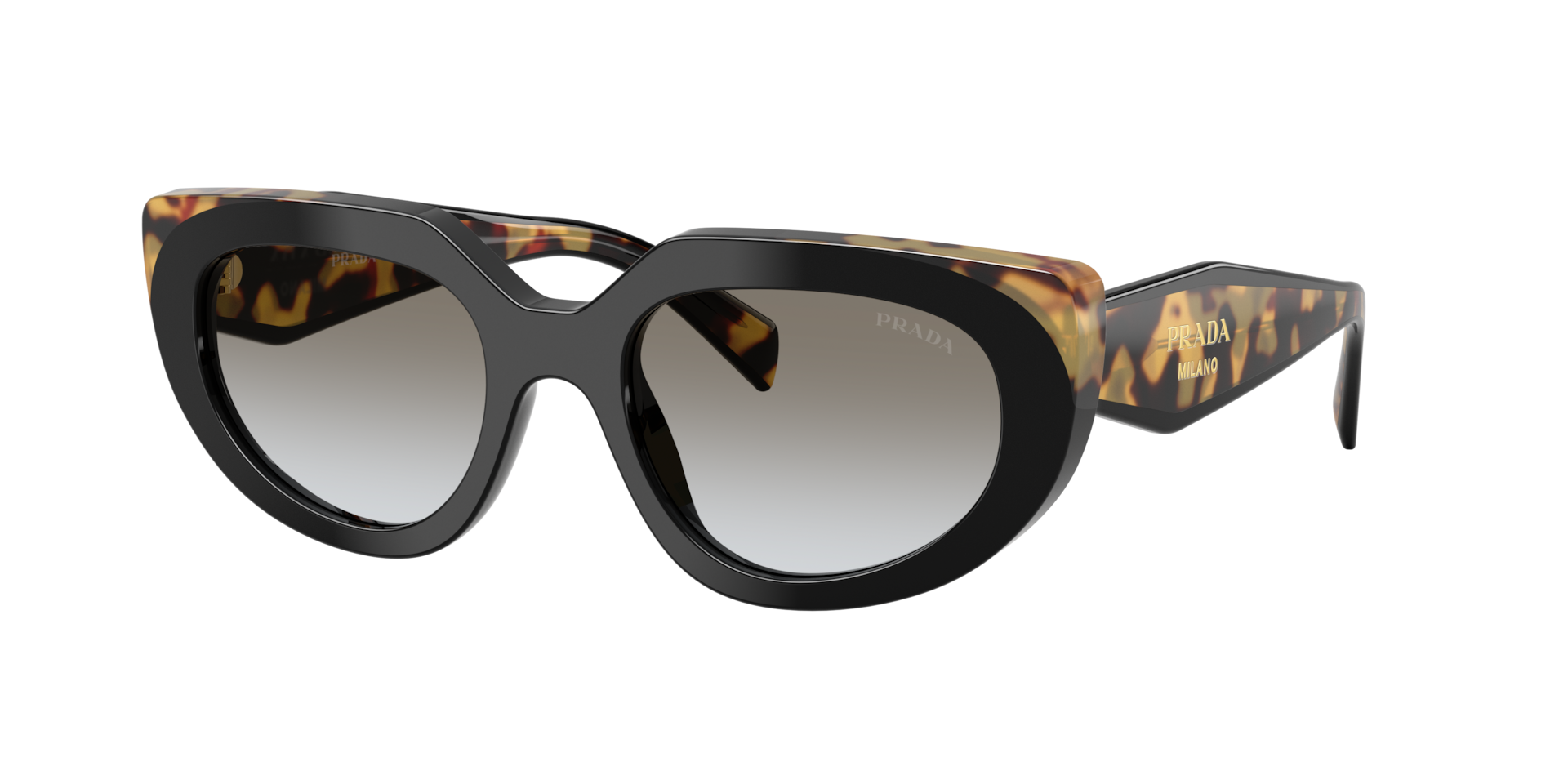 Prada Woman Sunglass PR D02S -  Frame color: Black/Medium Tortoise, Lens color: Grey Gradient