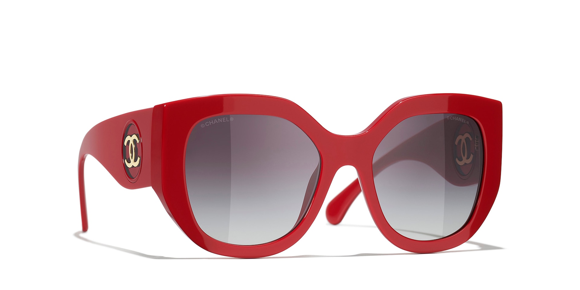 Chanel Woman Sunglass Butterfly Sunglasses CH5550 -  Frame color: Coral Red, Lens color: Grey