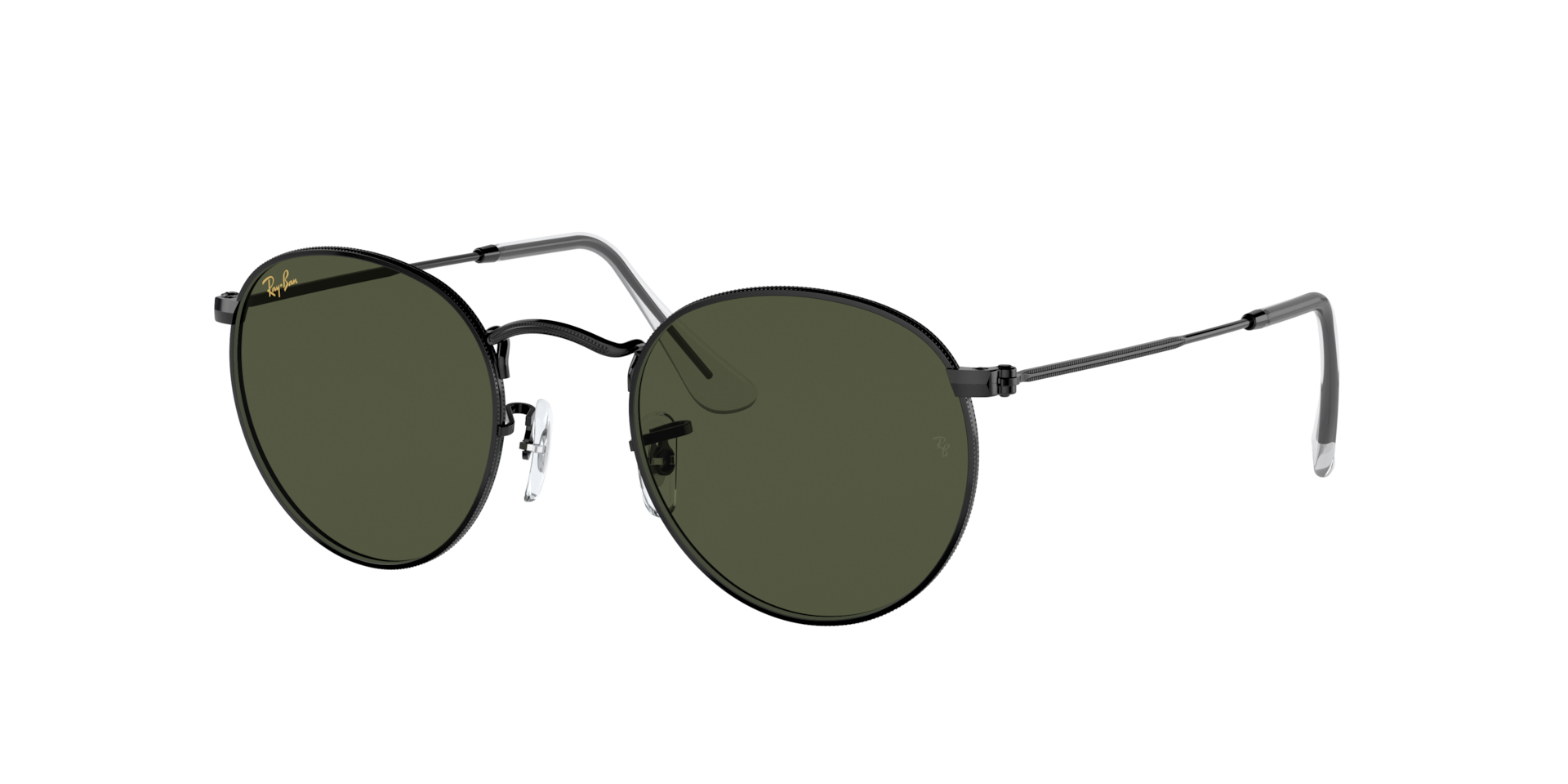 Ray-Ban Homme Sunglass Round Metal Legend Gold - Couleur du Monture: Noir, Couleur de Lentille: Vert G-15