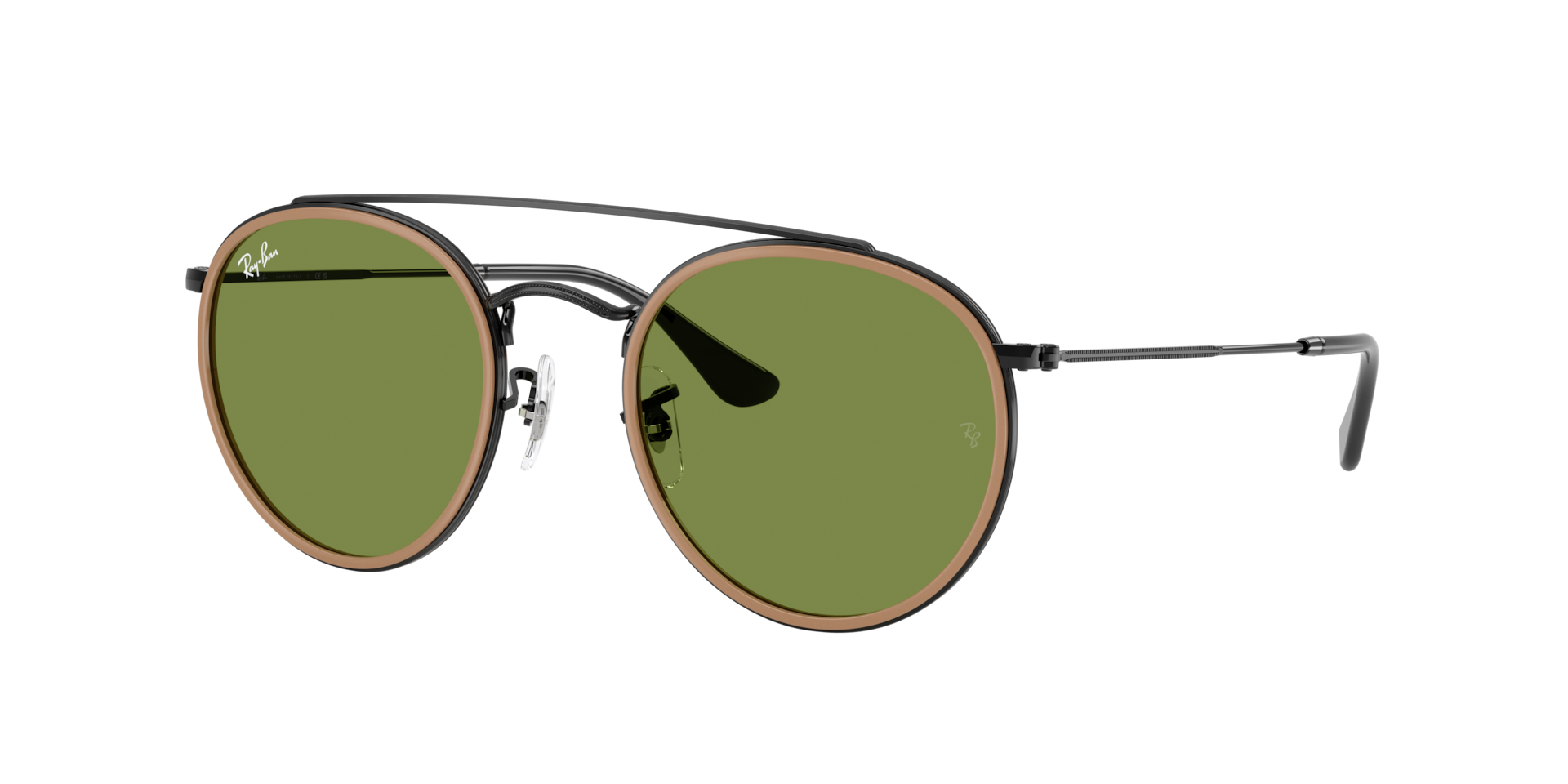Ray-Ban Unisex Sunglass Round Double Bridge -  Framekleur: Zwart, Lenskleur: Groen
