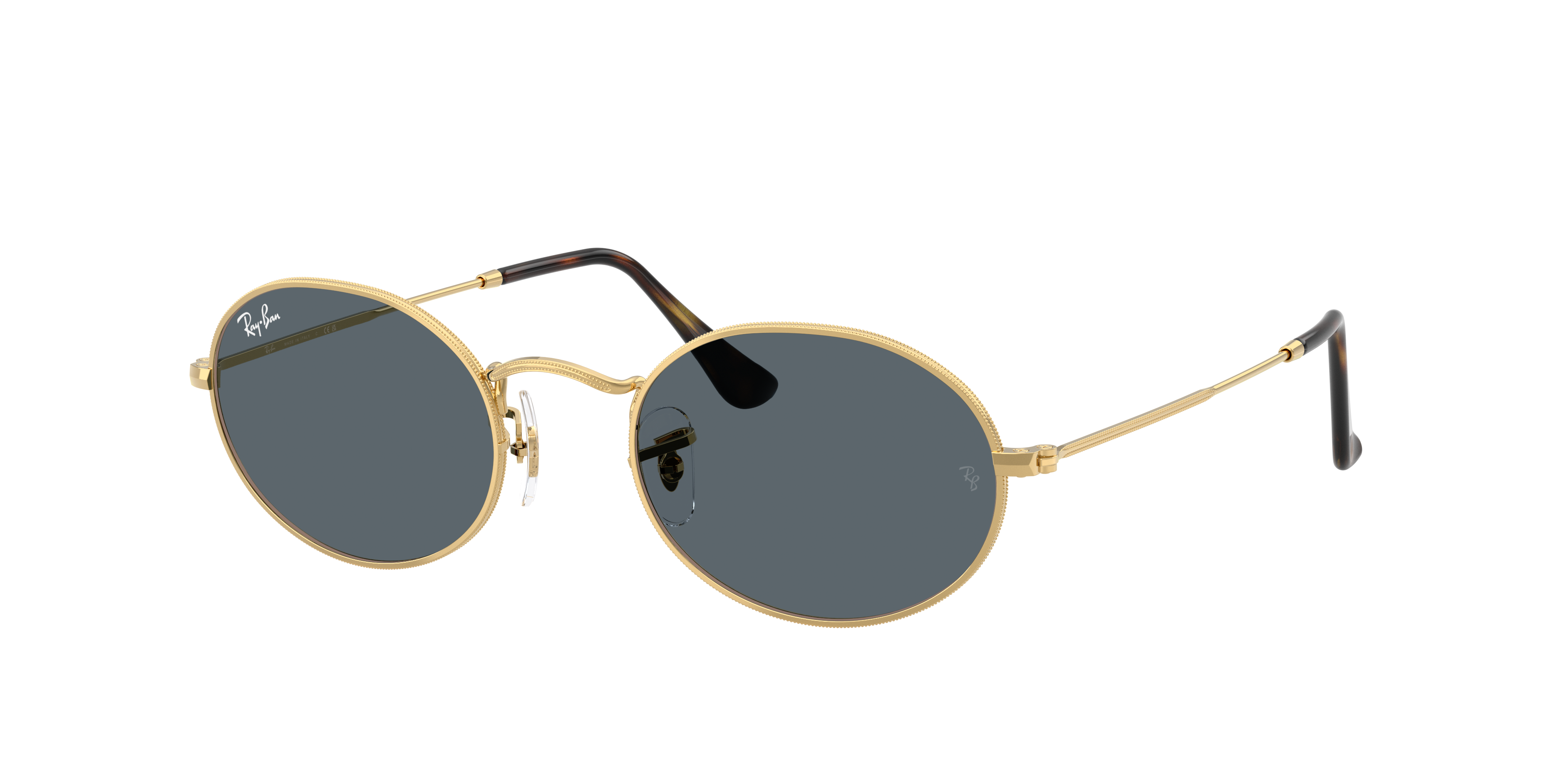 小物 Ray-Ban RB3547 Ray-Ban Oval Flat Lenses M (51 - 21) with Blue lenses and Gold