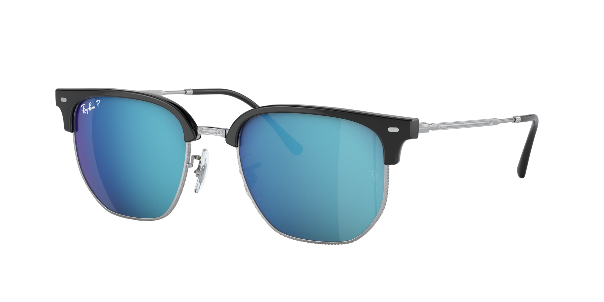 Ray-Ban Unisex Sunglass New Clubmaster - Couleur du Monture Noir sur Argent Couleur de Lentille Grey Blue Polarized 186 €