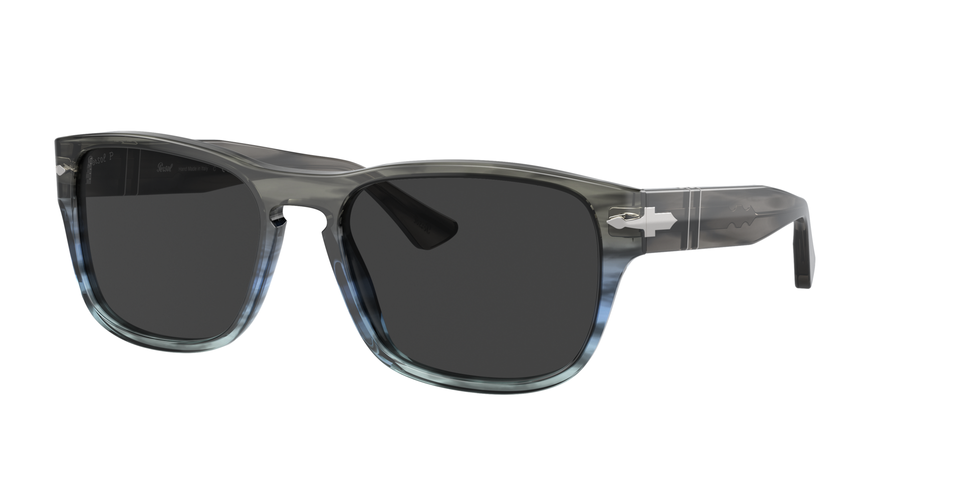 Persol Unisex Sunglass PO3341S -  Frame color: Striped Grey Gradient Blue, Lens color: Polarized Dark Grey