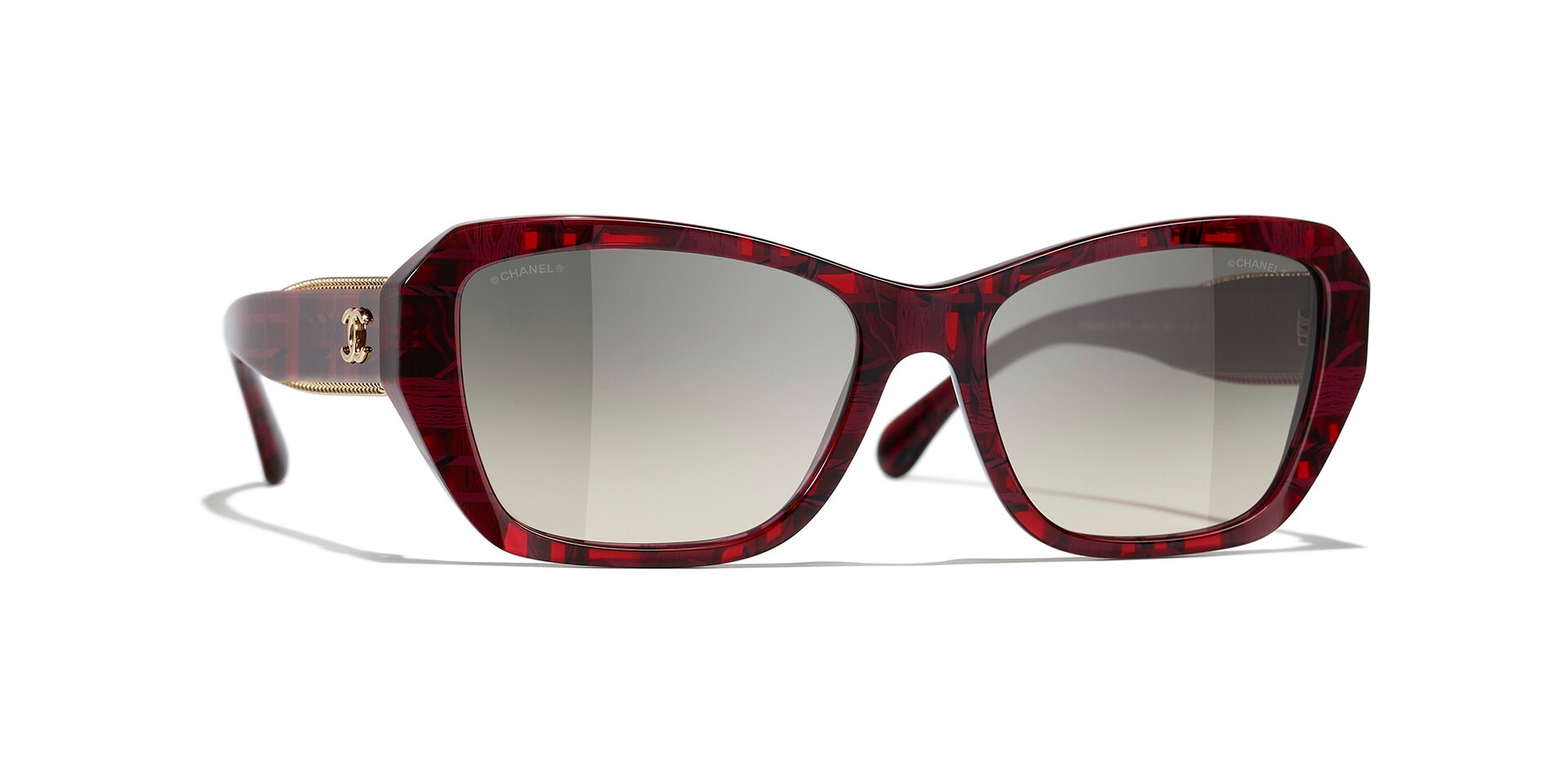 Chanel Femme Sunglass Butterfly Sunglasses CH5516 - Couleur du Monture Tweed Rouge Couleur de Lentille Gris 500 €
