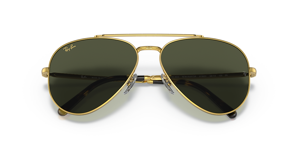 Ray-Ban New Aviator XXL (62 - 14) with Green lenses and Gold frame