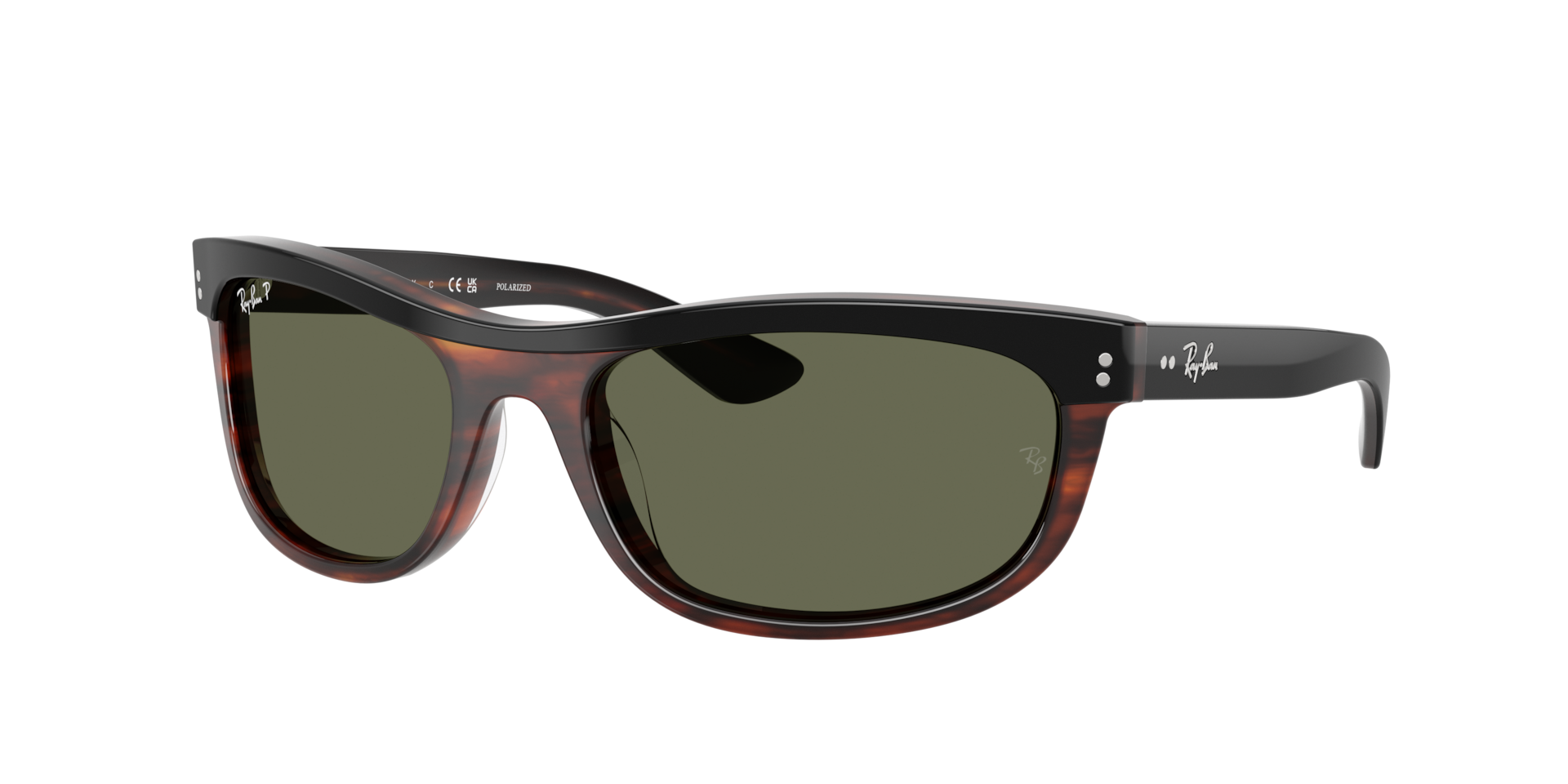 Ray-Ban Unisex Sunglass Balorama Street Neat -  Frame color: Black On Havana, Lens color: Green Polarized