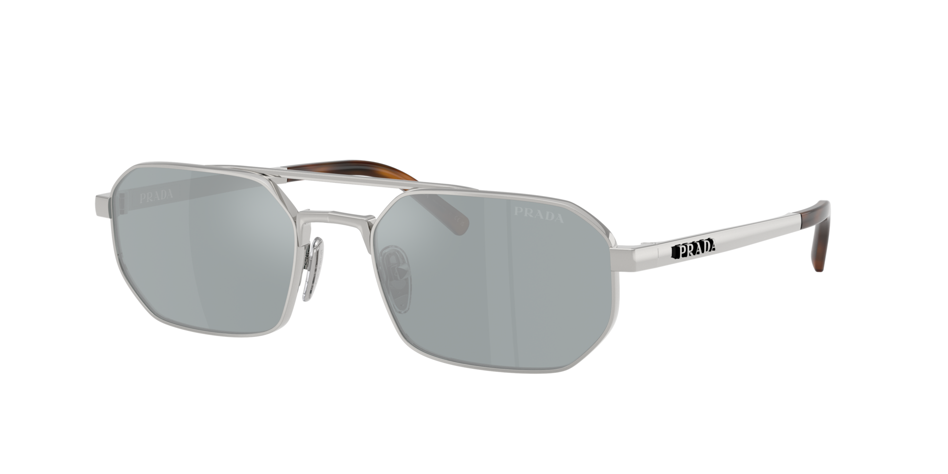 Prada Mann Sunglass PR D53S - Rahmenfarbe: Silber, Linsenfarbe: Blau verspiegelt Silber