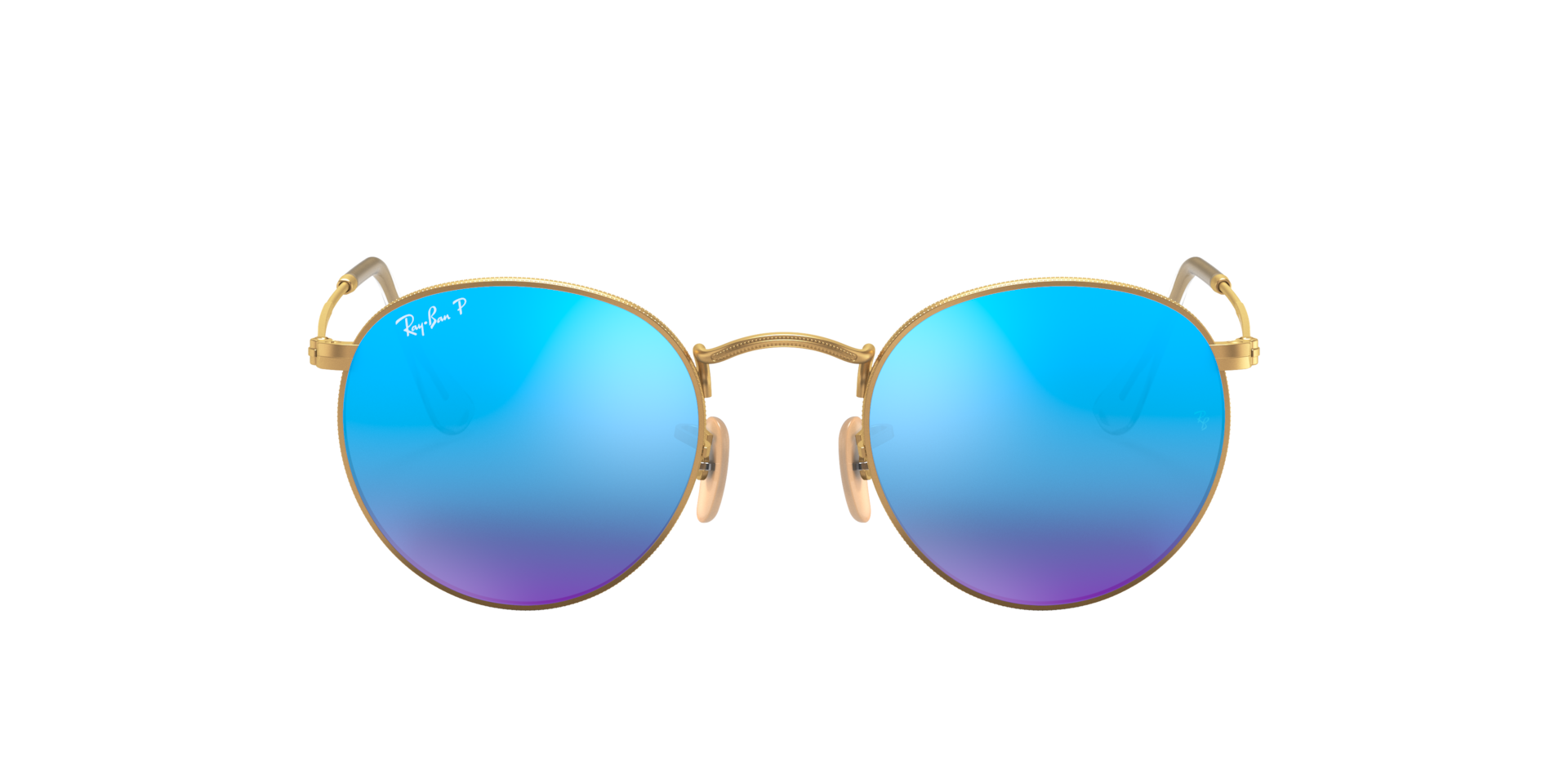 Ray-Ban Round Flash Lenses L (53 - 21) with Blue lenses and Gold