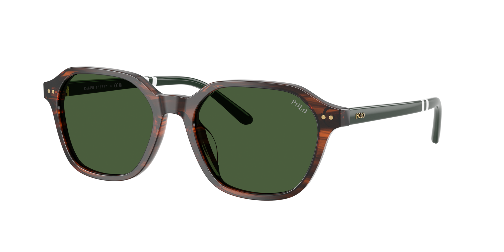Polo Ralph Lauren Homme Sunglass PH4234U - Couleur du Monture: Marron rayé brillant, Couleur de Lentille: Vert bouteille