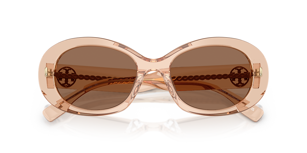 New Tory Burch Women Transparent Brown Sunglasses 53-19-140 Tory Burch TY7214U Beige, Clear frame with dark brown lenses  main image 3