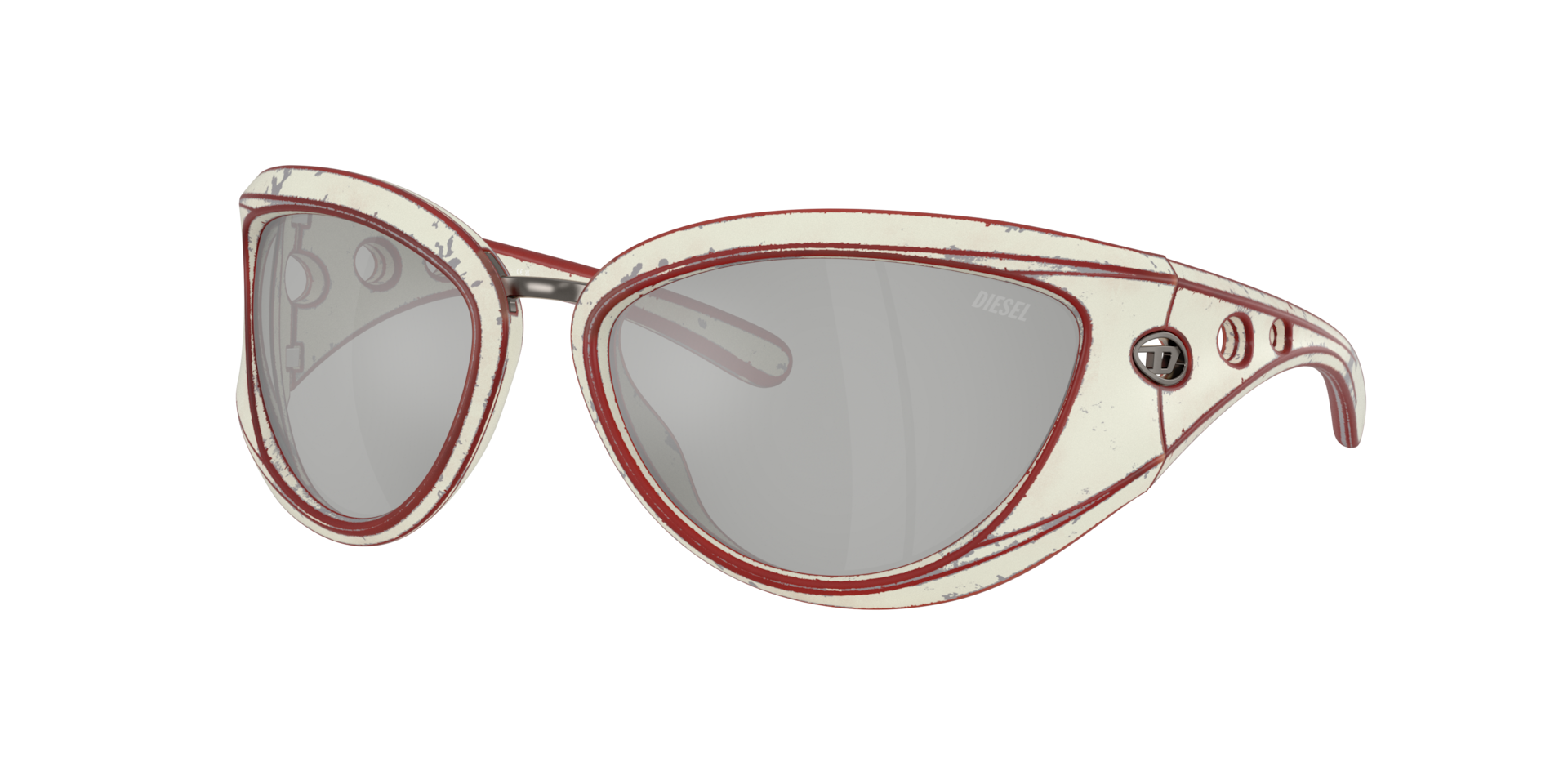 Diesel Unisex Sunglass DL3007U -  Frame color: White Brushed Red, Lens color: Mirror Silver