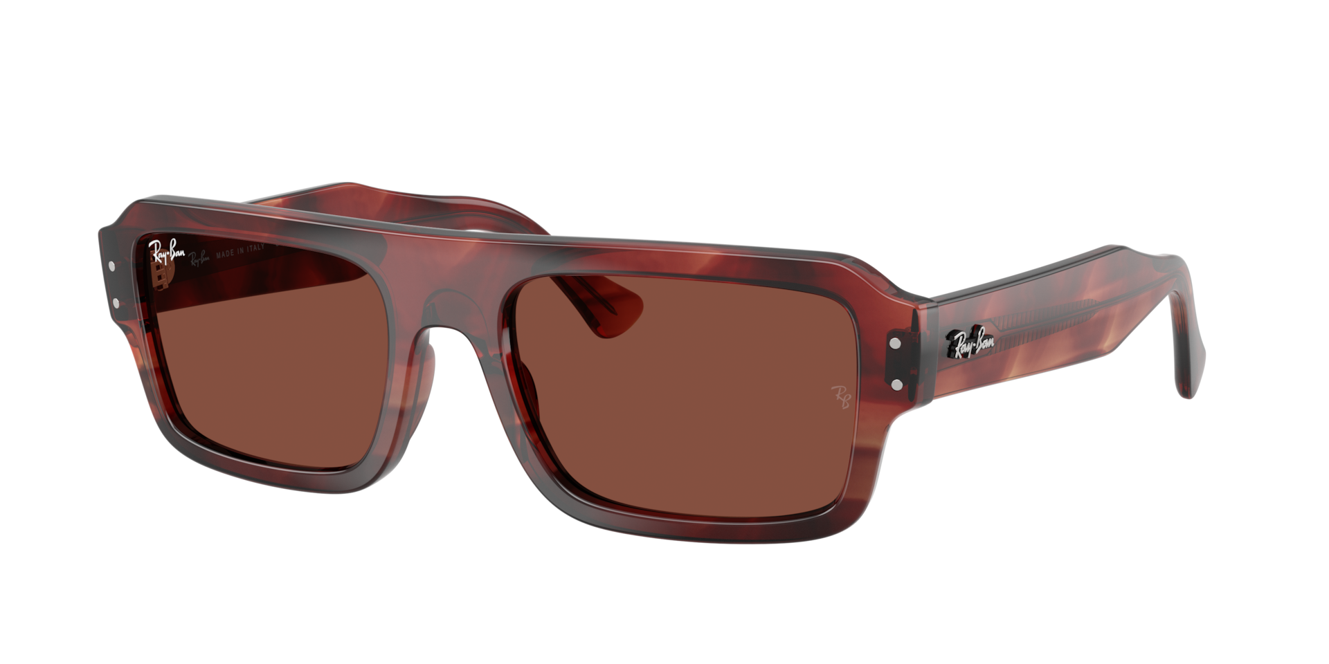 Ray-Ban Unisex Sunglass Flacko Bio-Based - Rahmenfarbe: Havana Rot, Linsenfarbe: Rot