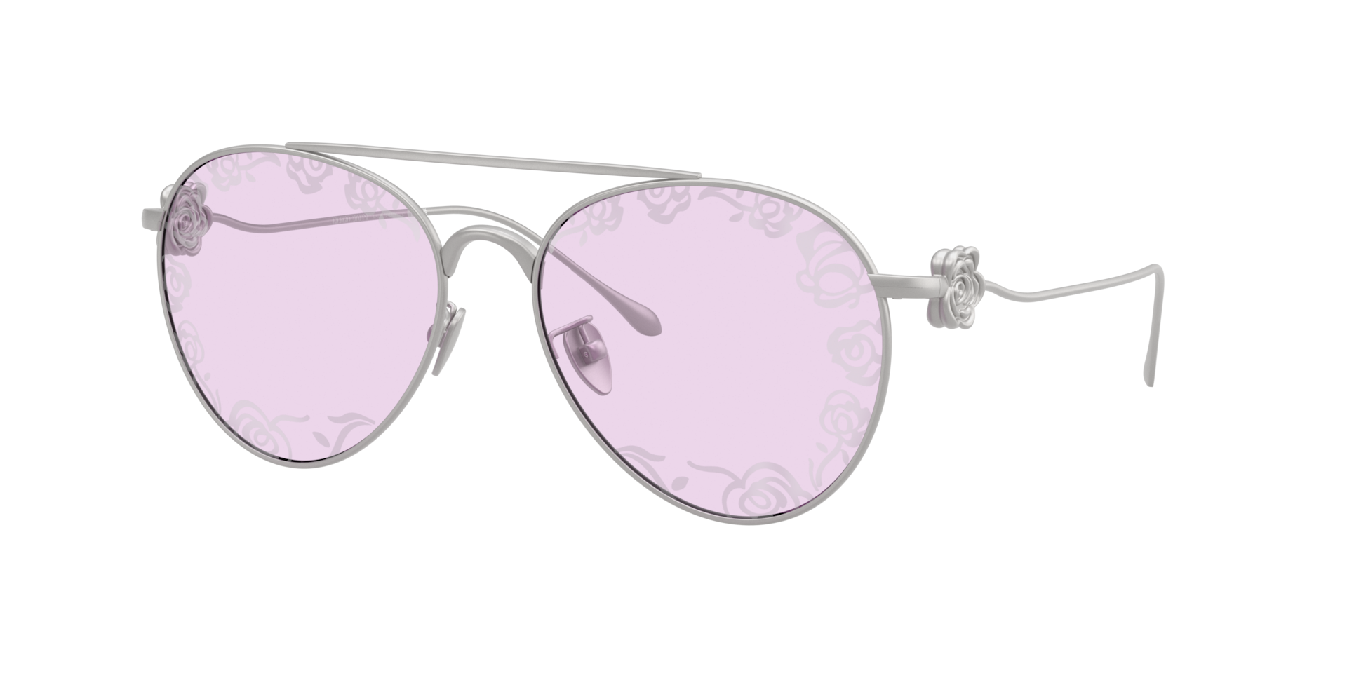 Giorgio Armani Woman Sunglass AR6167 -  Frame color: Matte Silver, Lens color: Light Violet Tampo Flower Silver