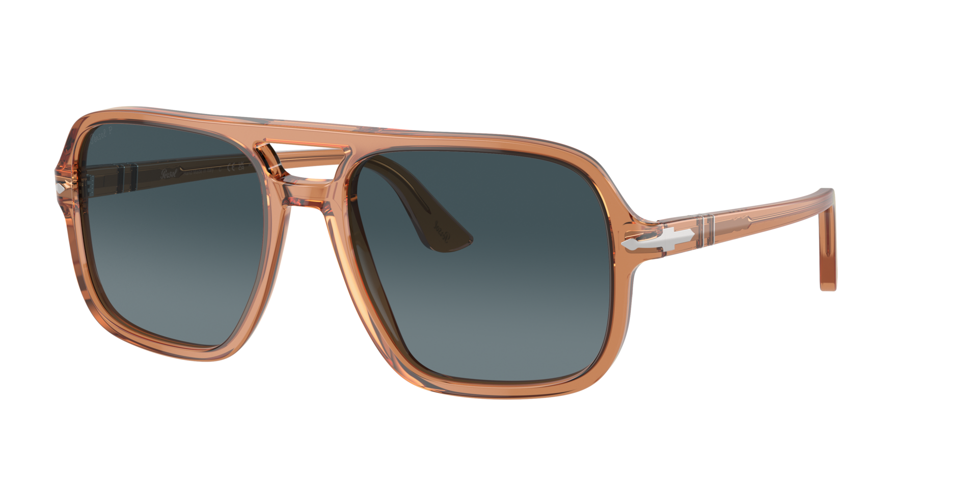 Persol Man Sunglass PO3328S -  Frame color: Transparent Brown, Lens color: Light Blue Gradient Dark Blue Polar