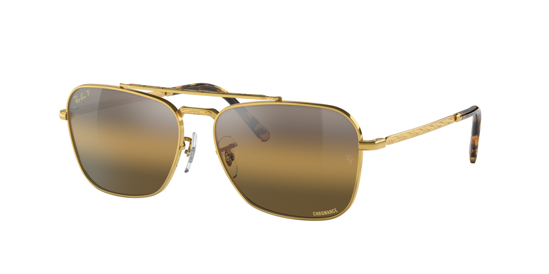 Ray-Ban Unisex Sunglass New Caravan Polarized+ Lenses -  Frame color: Gold, Lens color: Silver & Brown Polarised+