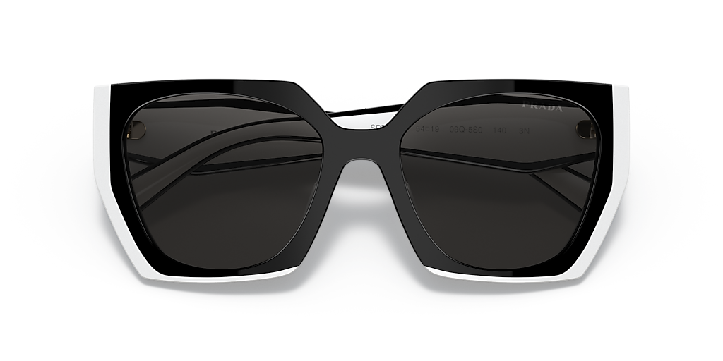 Prada PR 15WS 09Q5S0 Black/Talc Plastic Rectangle Sunglasses Grey Lens Prada Cateye PR 15WS 09Q5S0 Black White Grey Lenses Women  main image 3