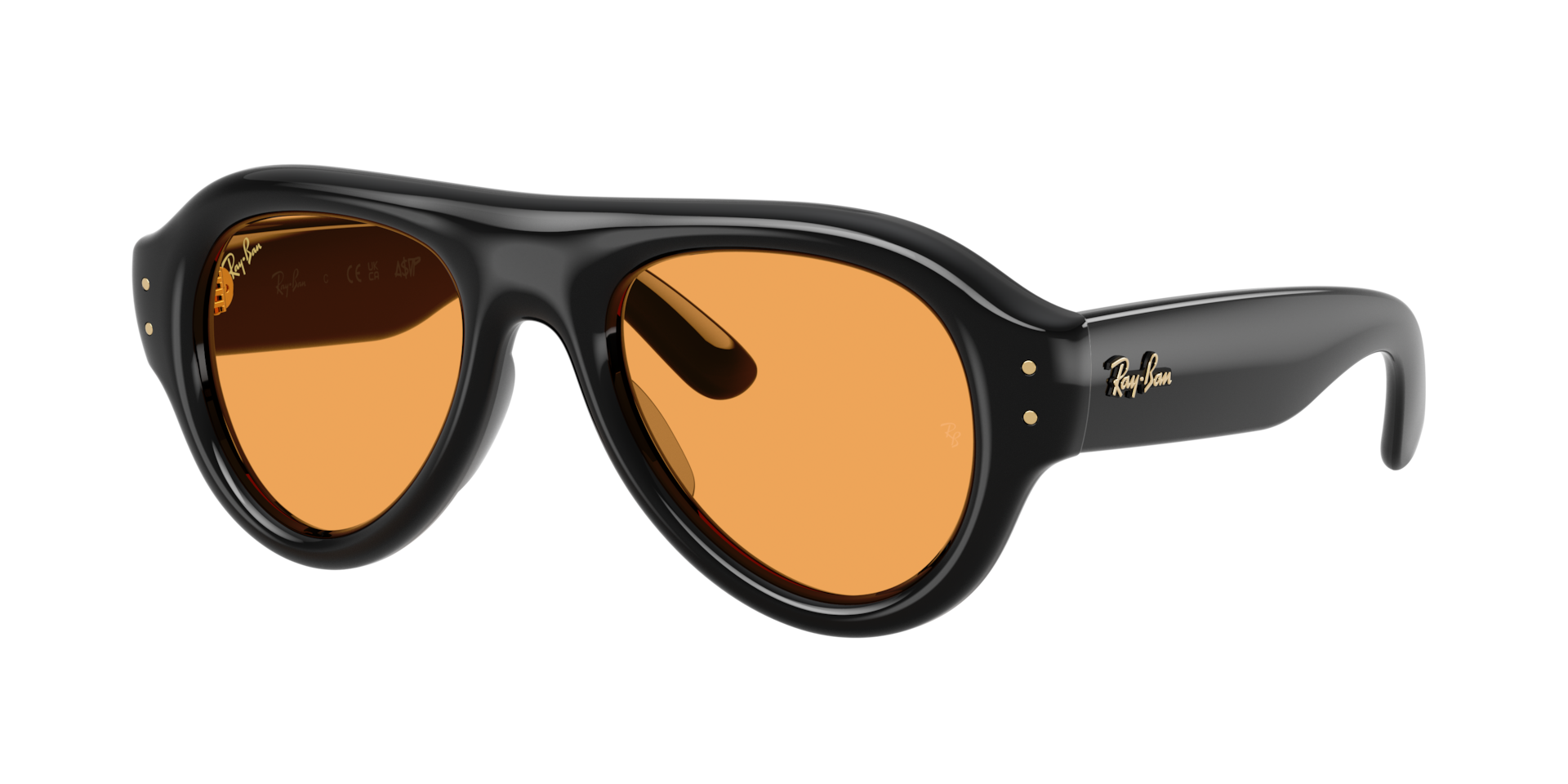 Ray-Ban Unisex Sunglass Aviator Puffer -  Frame color: Black, Lens color: Orange