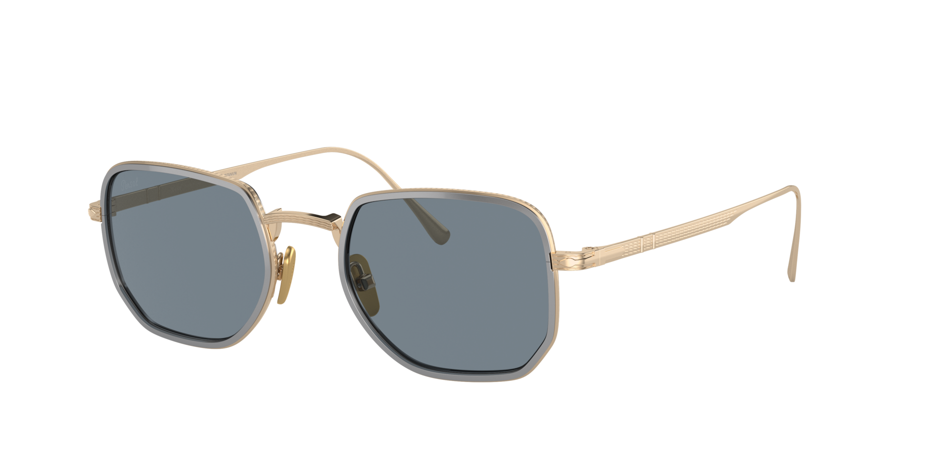 Persol Unisex Sunglass PO5006ST -  Frame color: Gold/Silver, Lens color: Light Blue