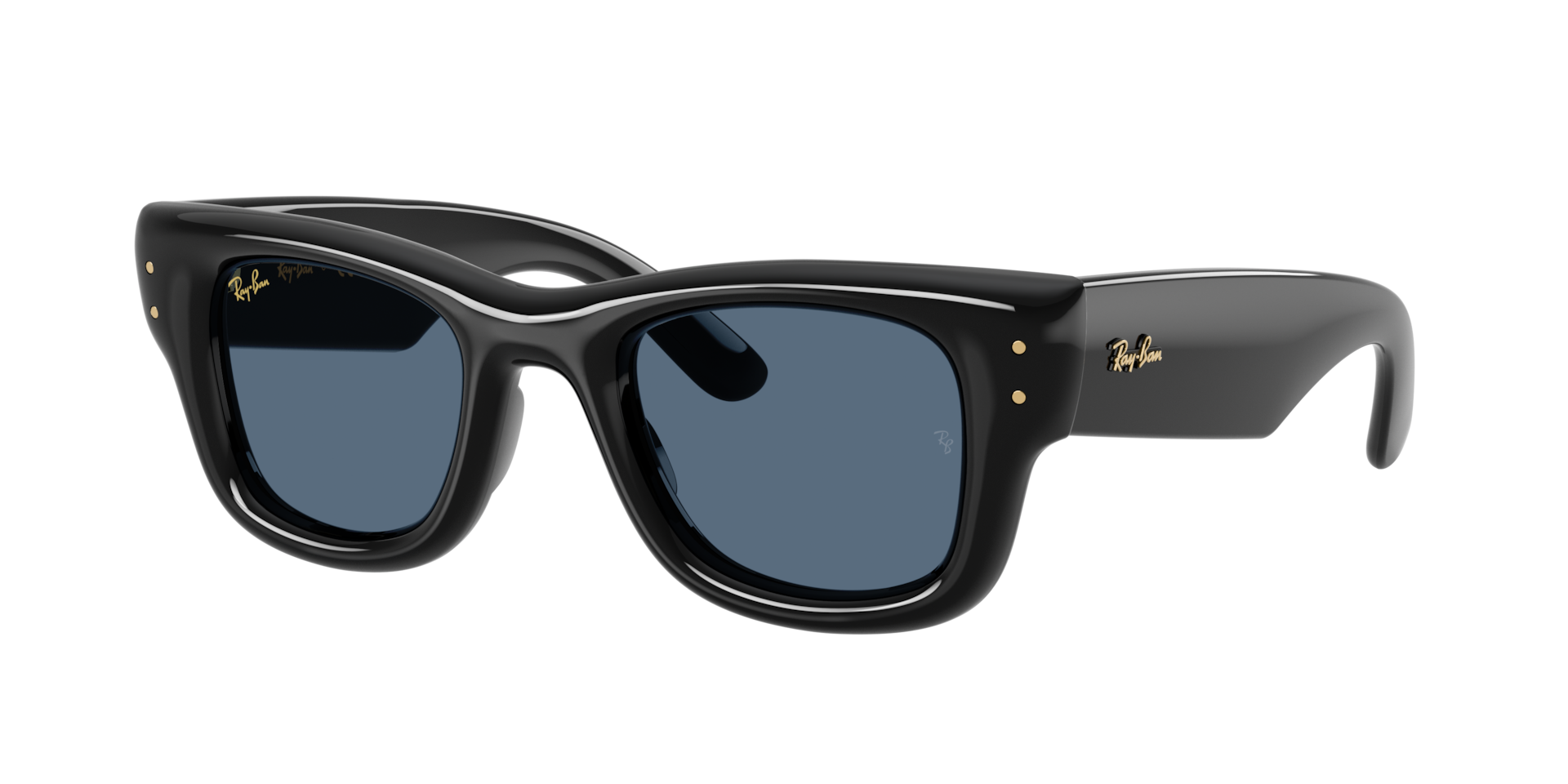 Ray-Ban Unisex Sunglass Wayfarer Puffer -  Framekleur: Zwart, Lenskleur: Donkerblauw
