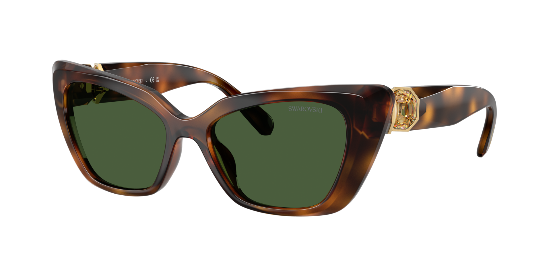 Swarovski Femme Sunglass SK6047 - Couleur du Monture: Havana, Couleur de Lentille: Vert foncé