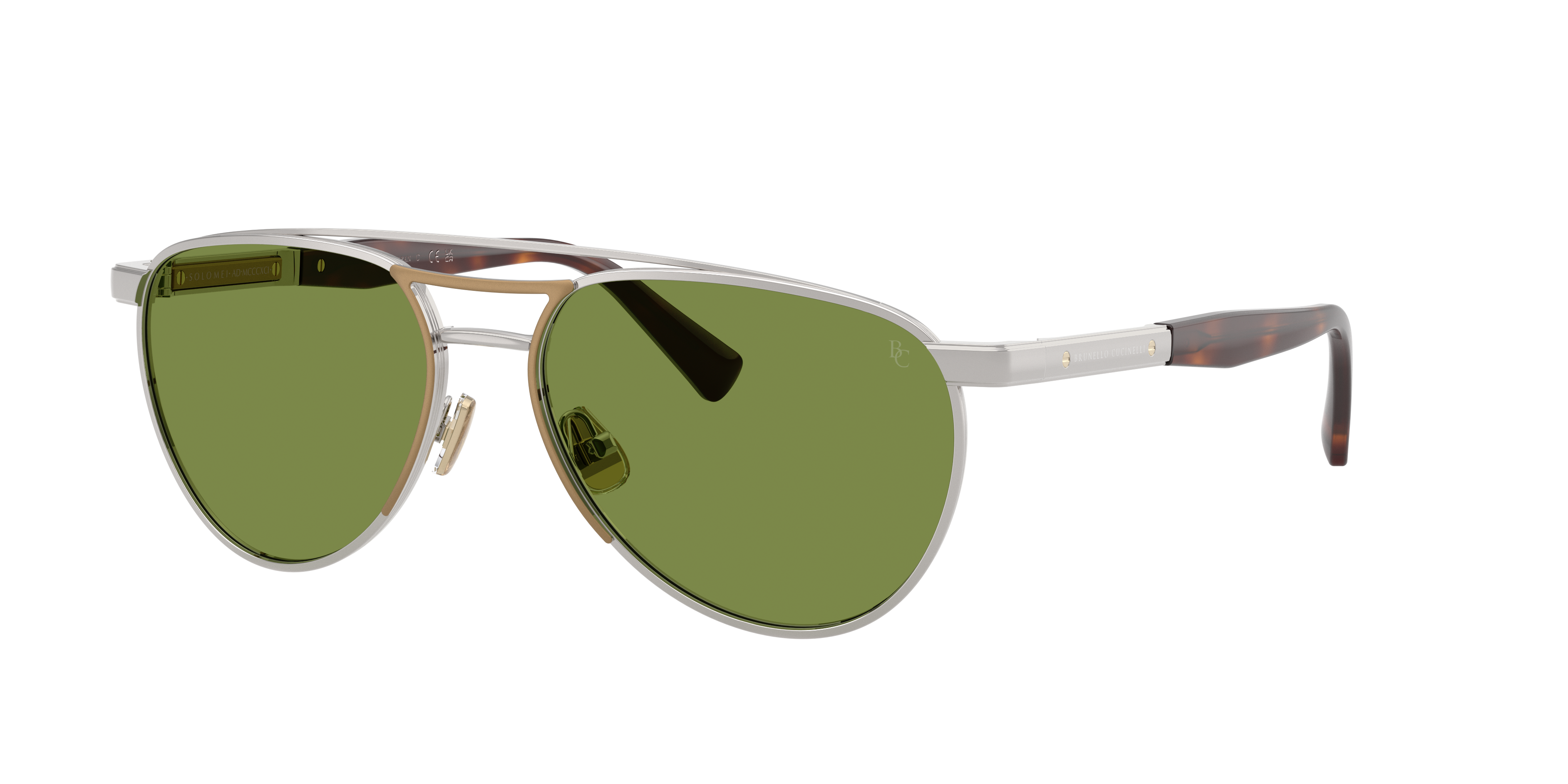 Brunello Cucinelli Man Sunglass BC2007ST -  Frame color: Silver, Lens color: Green