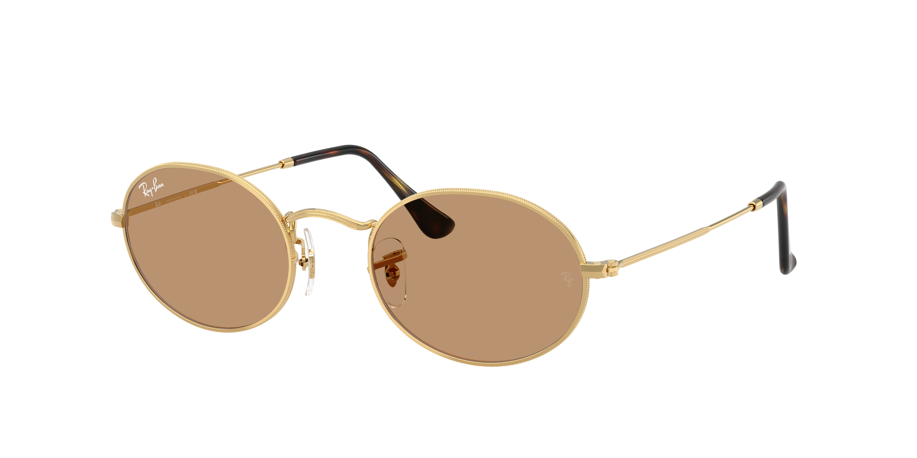 Ray-Ban Unisex Sunglass Oval Metal Summer Capsule -  Frame color: Arista Gold, Lens color: Brown