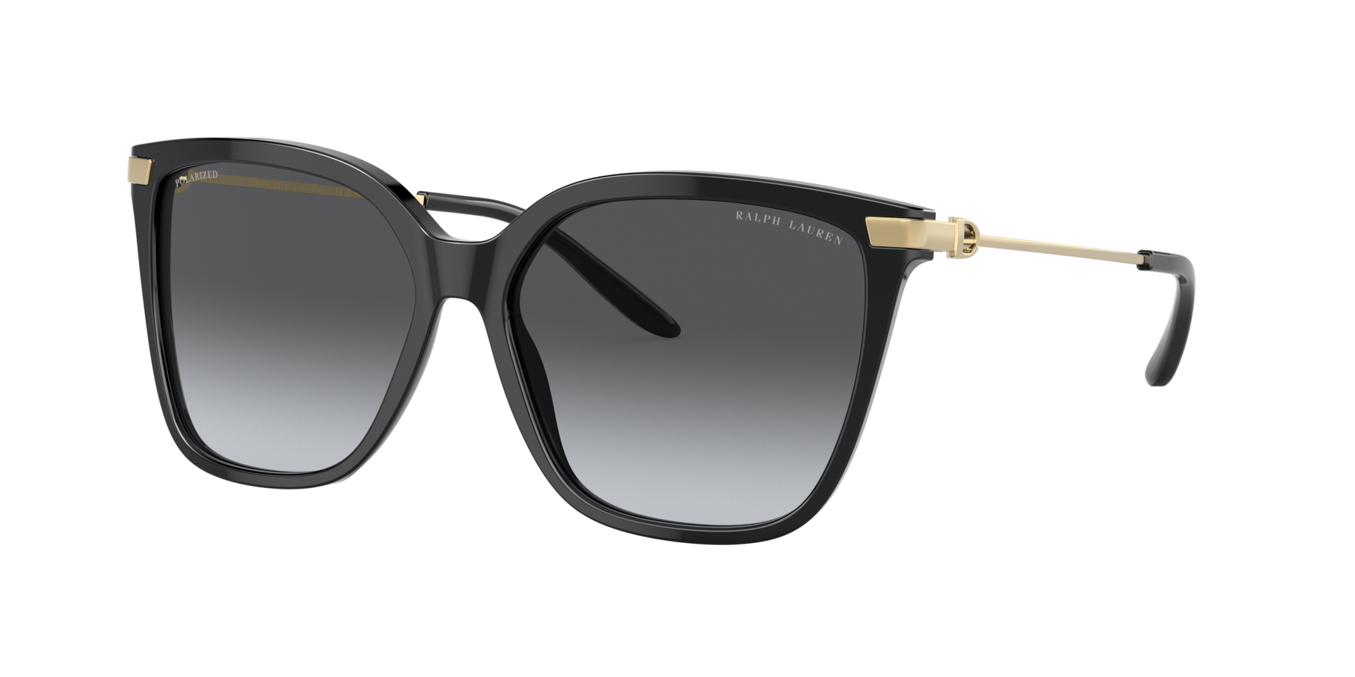 Ralph Lauren Femme Sunglass The Jacquie - Couleur du Monture: Noir brillant, Couleur de Lentille: Gris dégradé polarisé