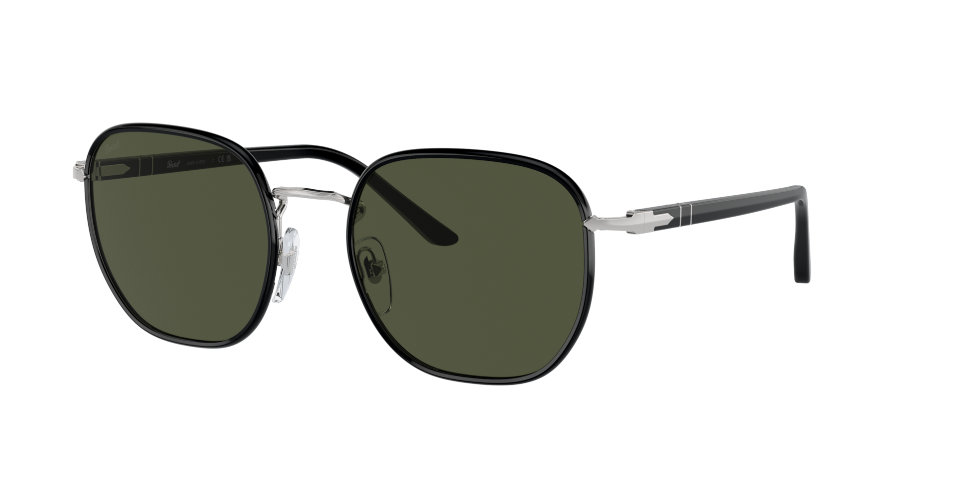 Persol Unisex Sunglass PO1015SJ -  Frame color: Silver / Black, Lens color: Green