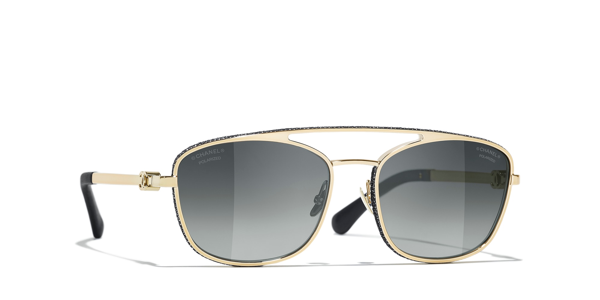 Chanel Woman Sunglass Pilot Sunglasses CH4290Q -  Frame color: Pale Gold, Lens color: Grey