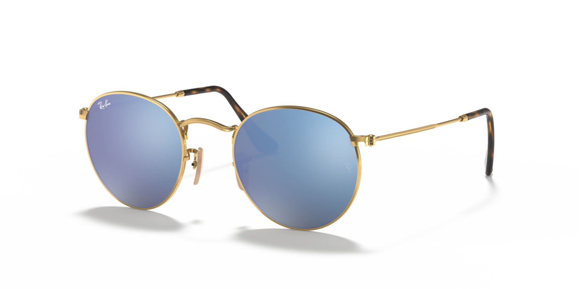 Ray-Ban Round Flat Lenses S (50 - 21) with Blue lenses and Gold