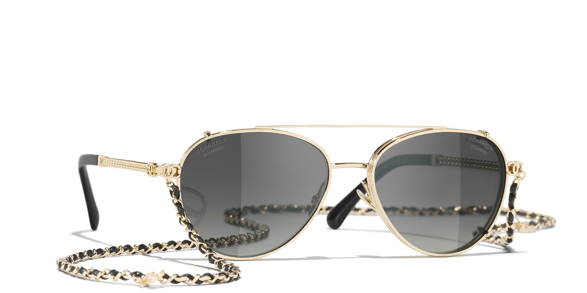 Chanel Woman Sunglass Pilot Sunglasses CH4292 -  Frame color: Pale Gold, Lens color: Transparent