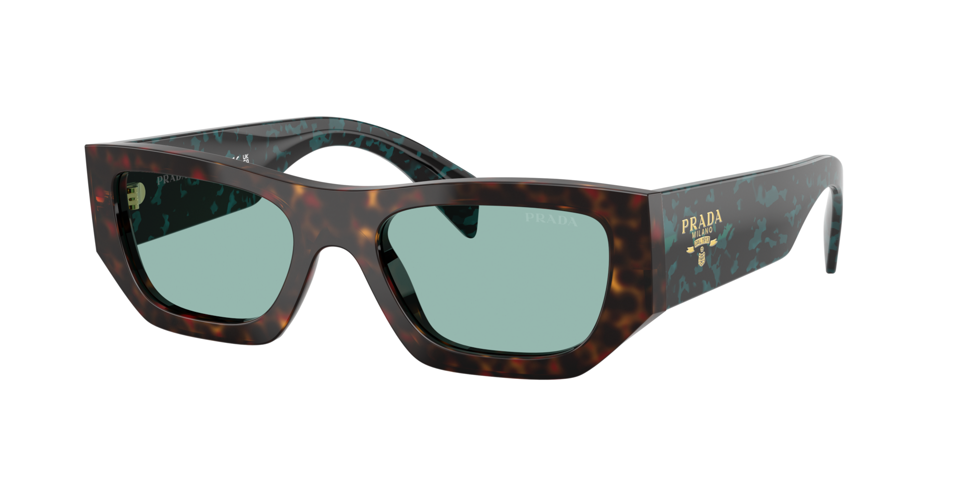 Prada Woman Sunglass PR A01S -  Frame color: Root Tortoise, Lens color: Petrol Green