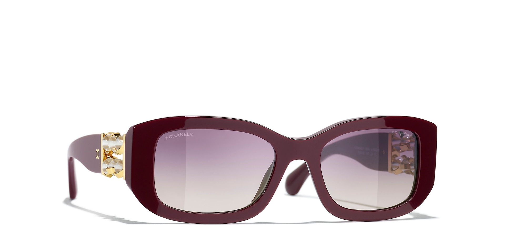 Chanel Woman Sunglass Rectangle Sunglasses CH5542 -  Frame color: Burgundy, Lens color: Red