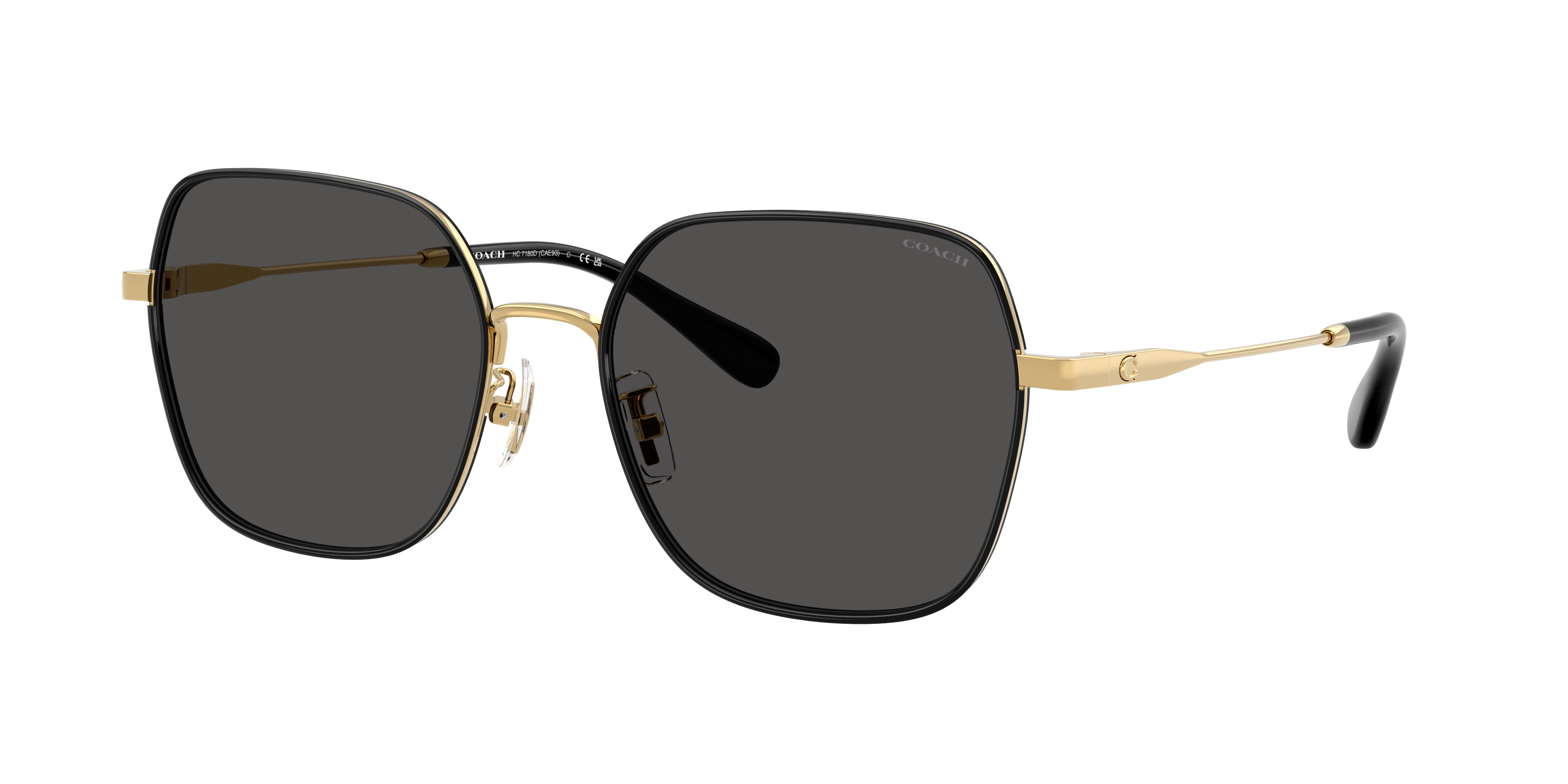 Coach Woman Sunglass CAE93 -  Frame color: Shiny Gold/Black, Lens color: Grey Solid