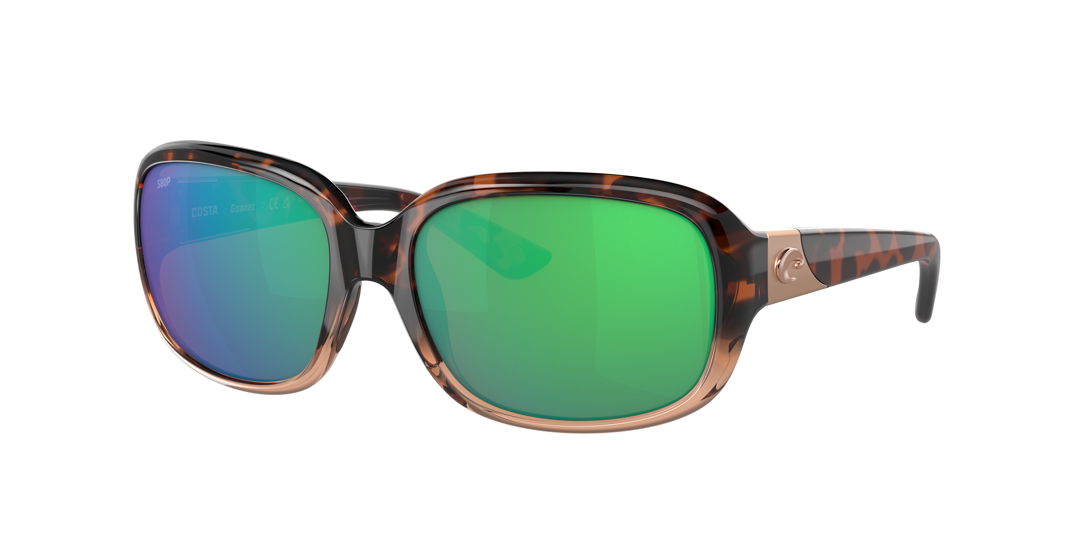 Costa Woman Sunglass Gannet -  Frame color: Shiny Tortoise Fade, Lens color: Green Mirror
