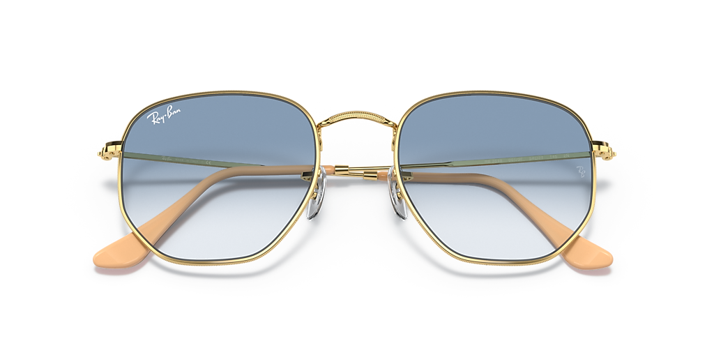 Ray-Ban Hexagonal XL (54 - 21) with Blue lenses and Gold frame