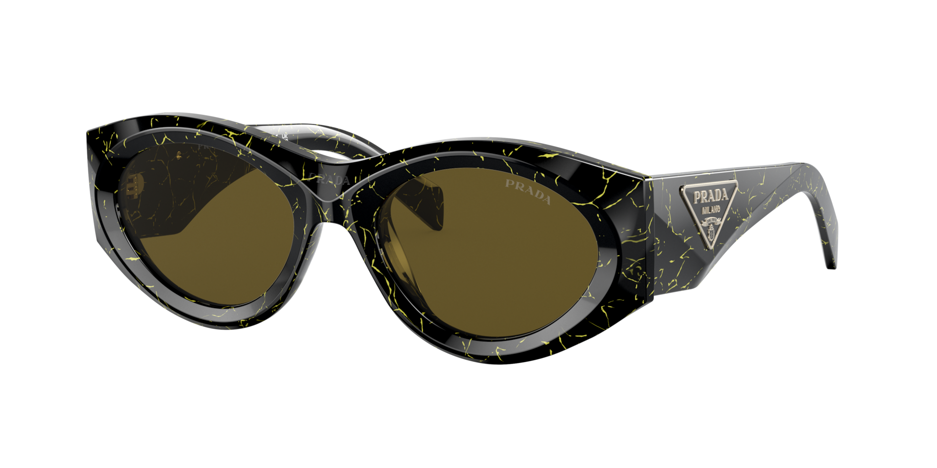Prada Woman Sunglass PR 20ZS -  Frame color: Black Yellow Marble, Lens color: Dark Brown