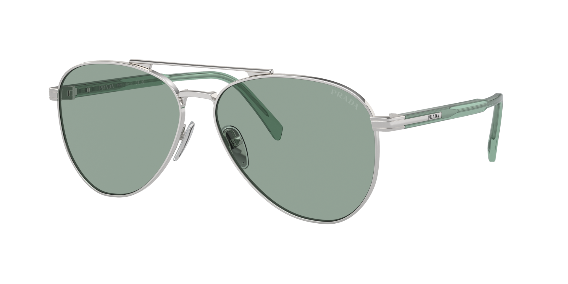 Prada Mann Sunglass PR A58S - Rahmenfarbe: Silber, Linsenfarbe: Petrolgrün