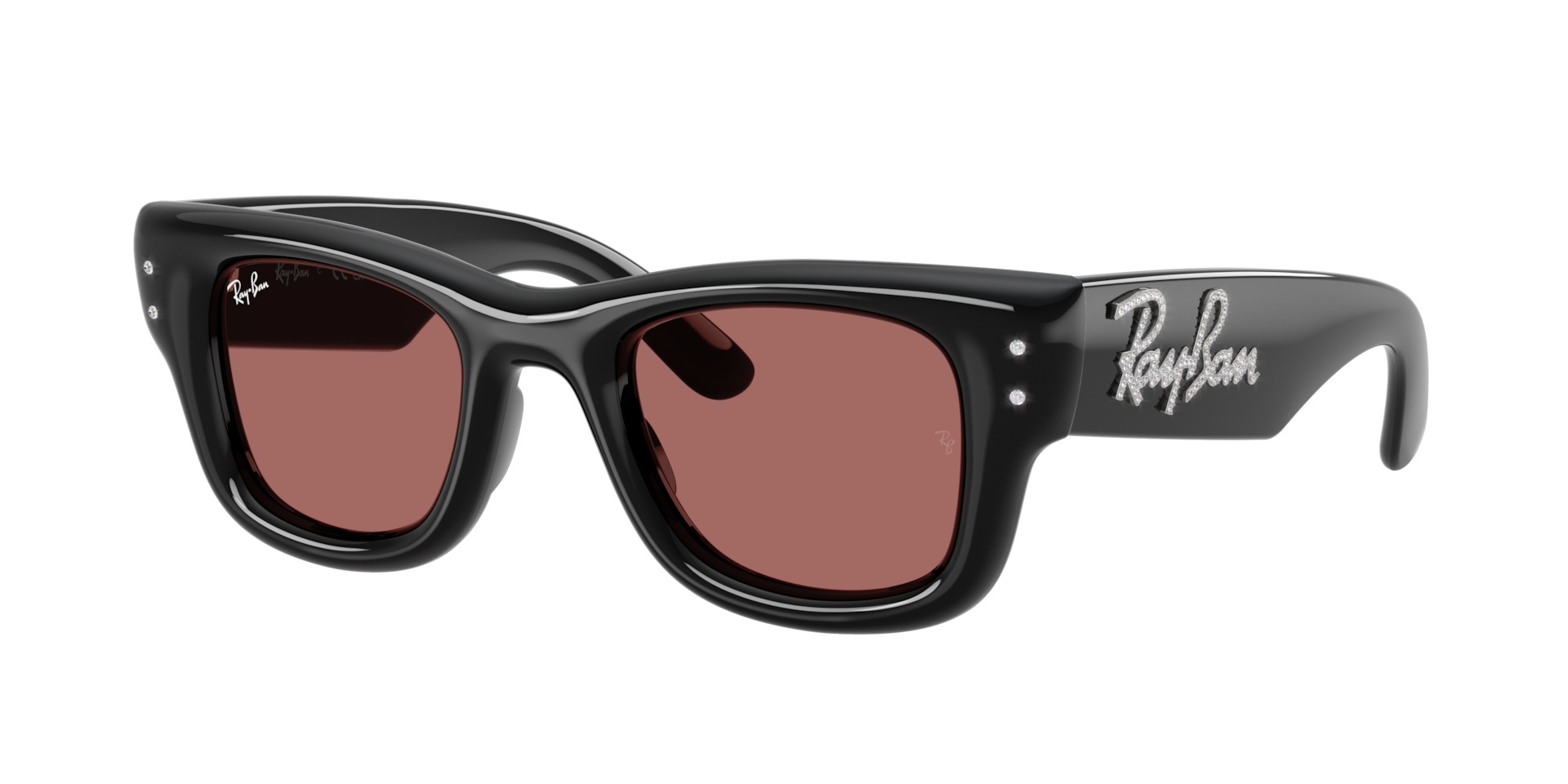 Ray-Ban Unisex Sunglass Wayfarer Puffer Crystal Edition -  Framekleur: Zwart, Lenskleur: Donkerpaars
