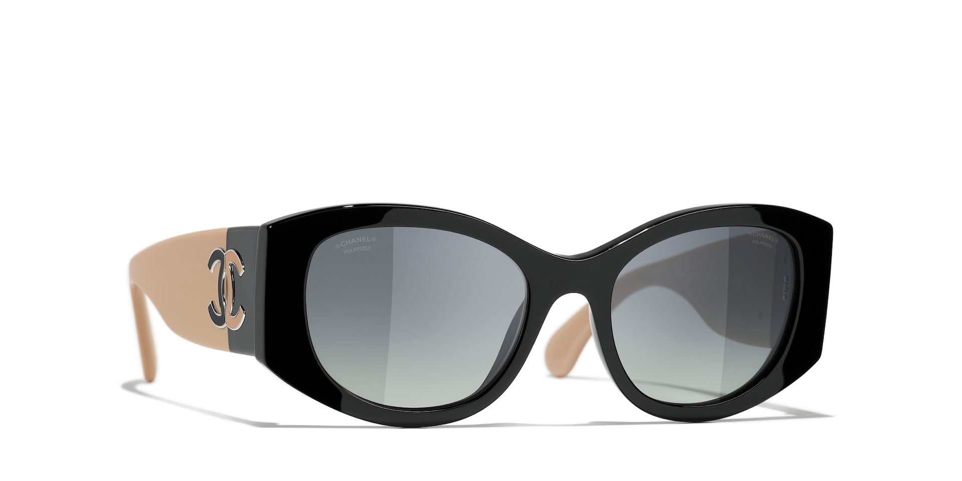 Chanel Woman Sunglass Oval Sunglasses CH5524A -  Frame color: Black, Lens color: Gradient Grey Polarized