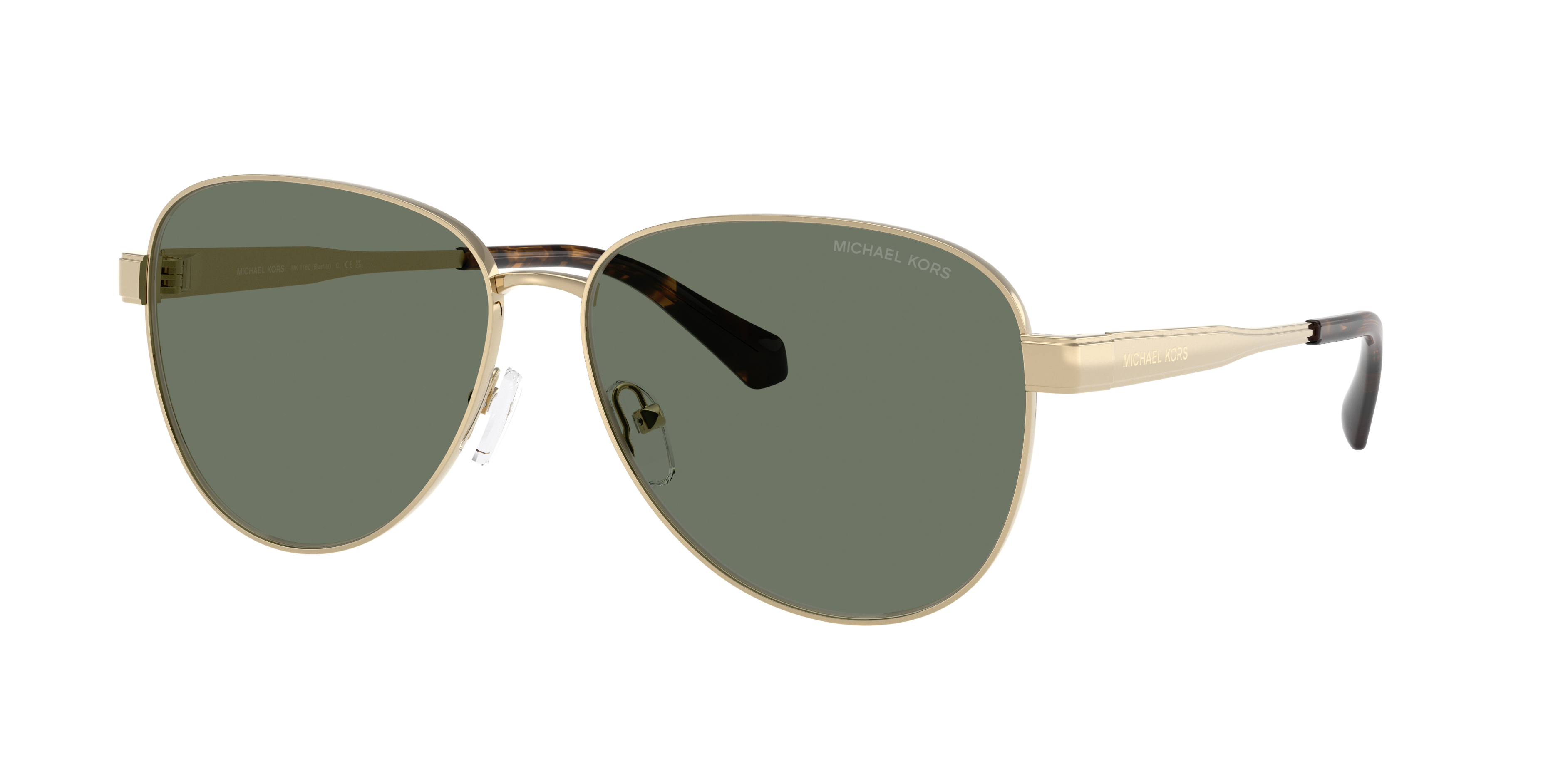 Michael Kors Woman Sunglass Biarritz -  Frame color: Light Gold Shiny, Lens color: Green Solid