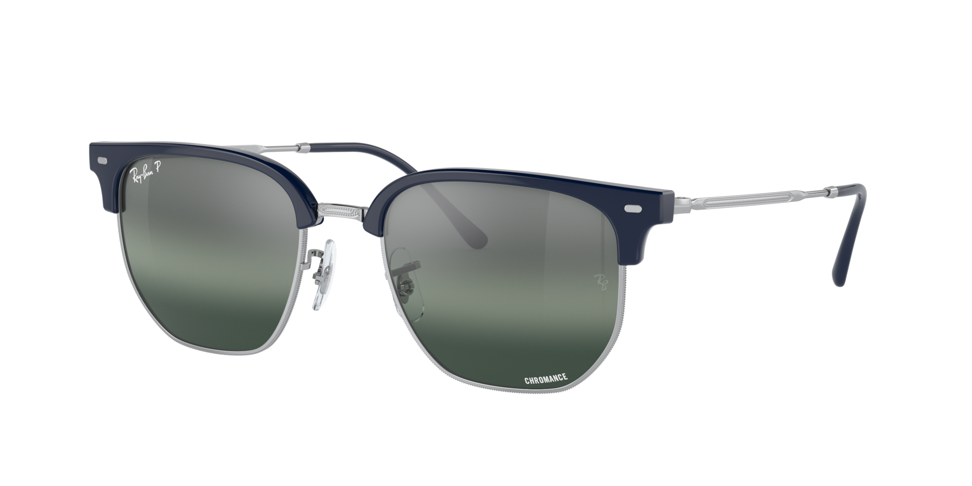Ray-Ban Unisex Sunglass New Clubmaster Polarized+ Lenses -  Frame color: Blue On Silver, Lens color: Silver/Blue Polarised+