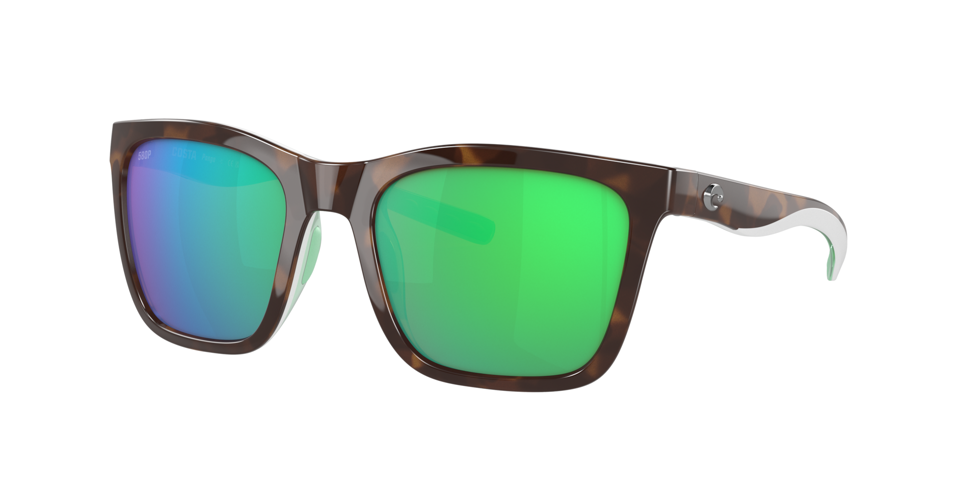 Costa Femme Sunglass Panga - Couleur du Monture caille de tortue brillanteBlancCristal Vert deau Couleur de Lentille Effet miroir Vert 103 €