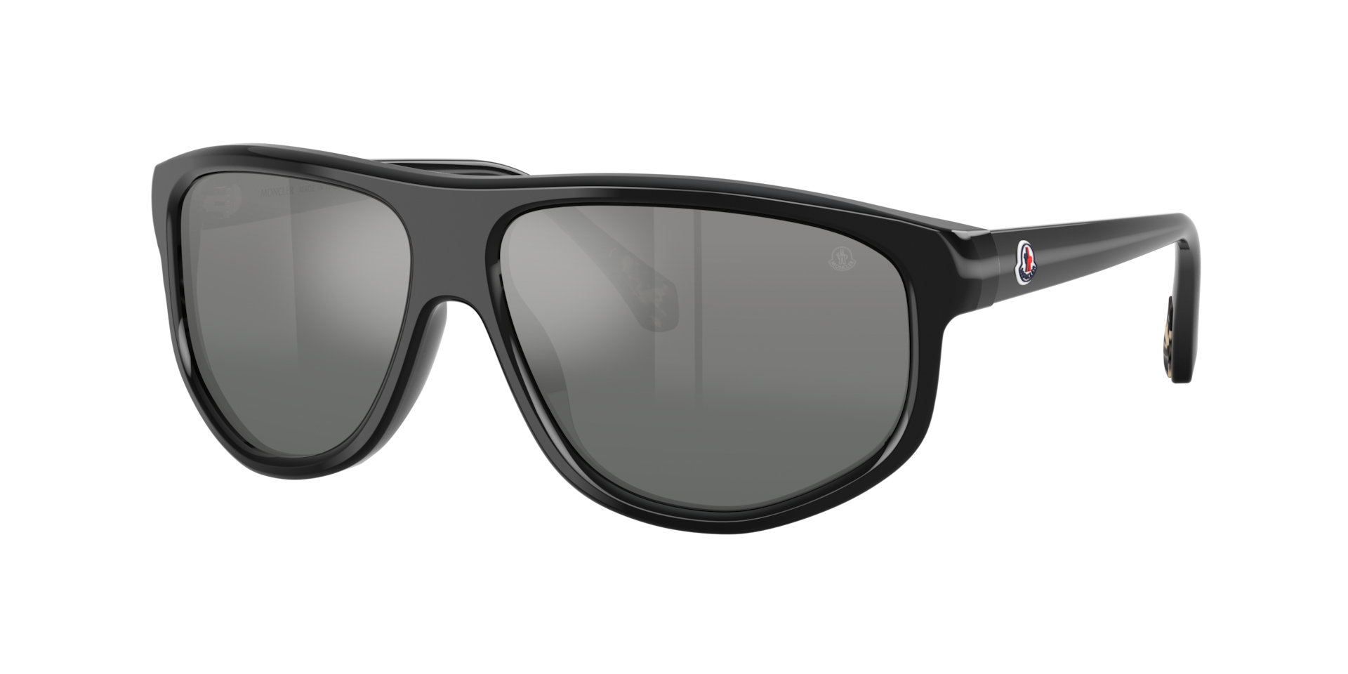 Moncler Unisex Sunglass ICEBORNE - Frame color: Shiny Black, Lens color: Grey Mirror Silver Gradient