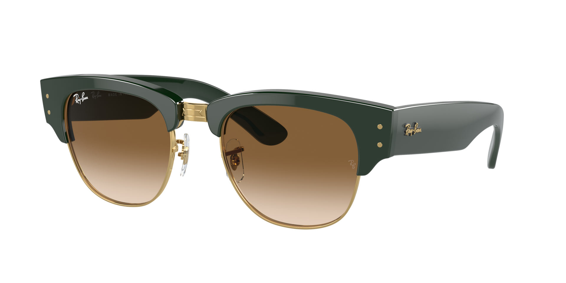 Ray-Ban Unisex Sunglass Mega Clubmaster -  Frame color: Green On Gold, Lens color: Light Brown