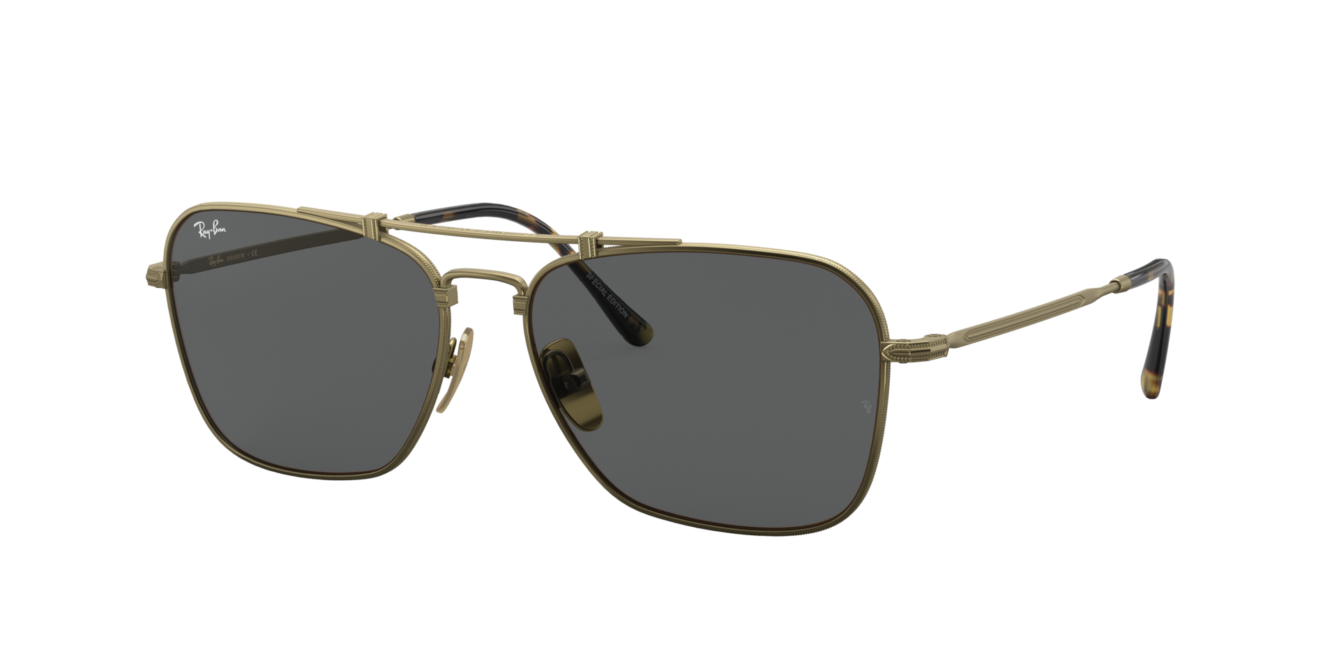 Ray-Ban Unisex Sunglass Caravan Titanium - Rahmenfarbe: Antikgold, Linsenfarbe: Grau