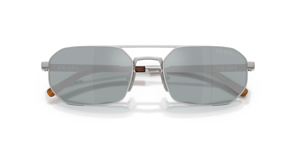 小物 Prada Silver Half-Lim Sunglasses Prada PR D53S L (55 - 19) with Blue lenses and Silver frame