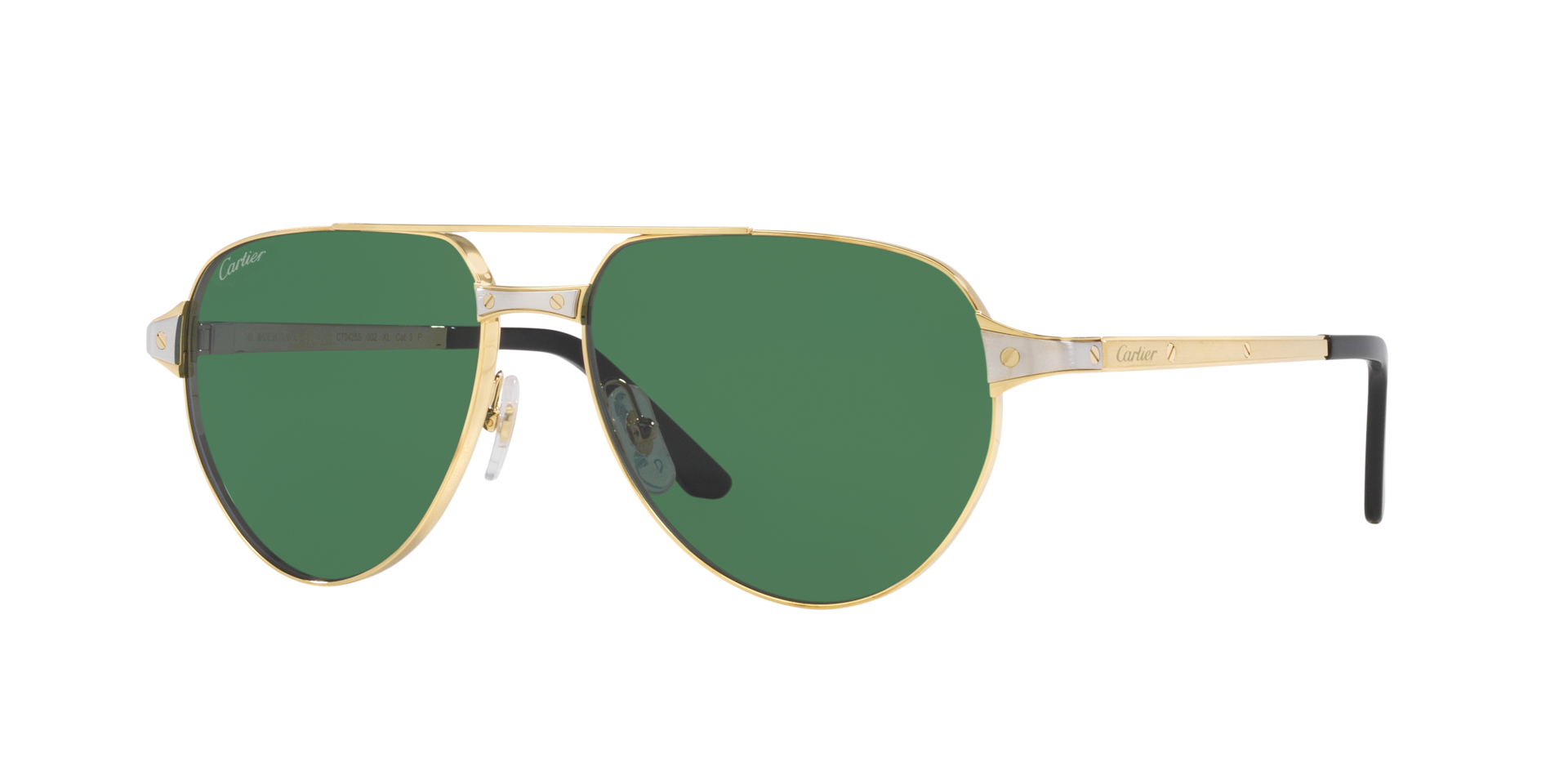 Cartier Homme Sunglass CT0425S - Couleur du Monture: Or, Couleur de Lentille: Vert