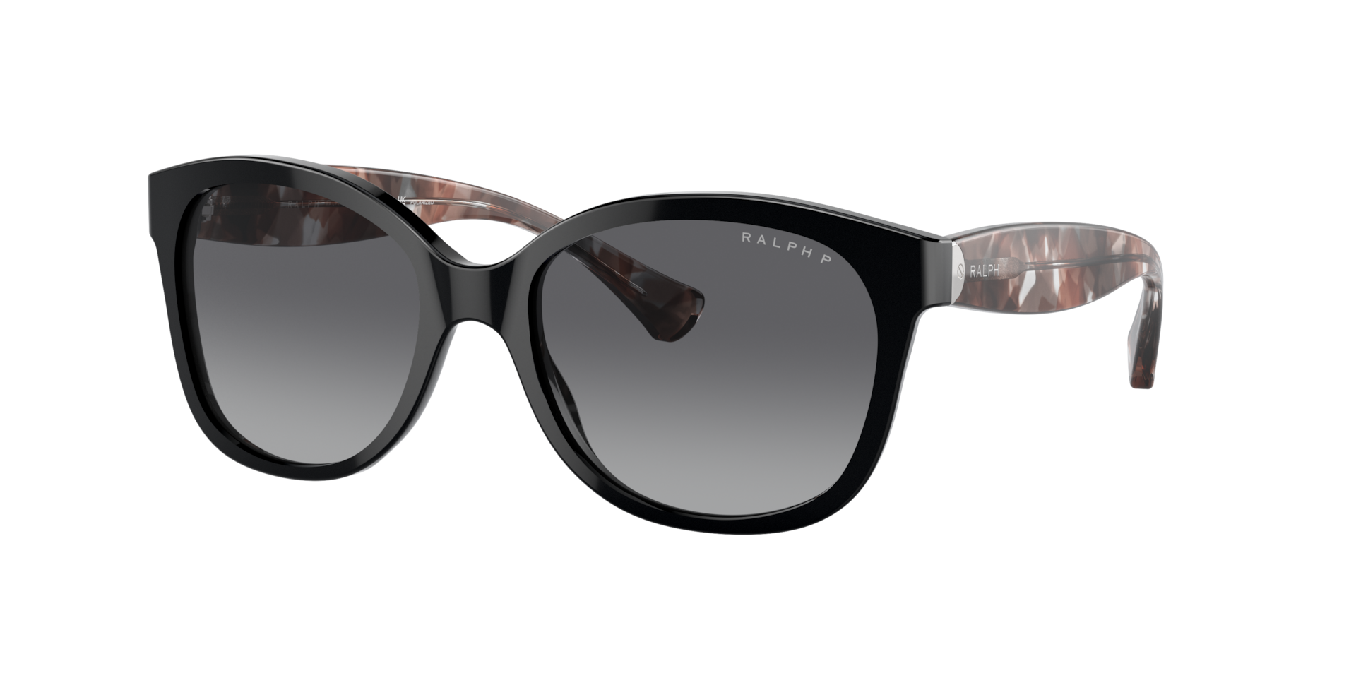 Ralph by Ralph Lauren Women's Cat Eye Sunglass Shiny Black & Havana Grey Gradient Polarized RA5191