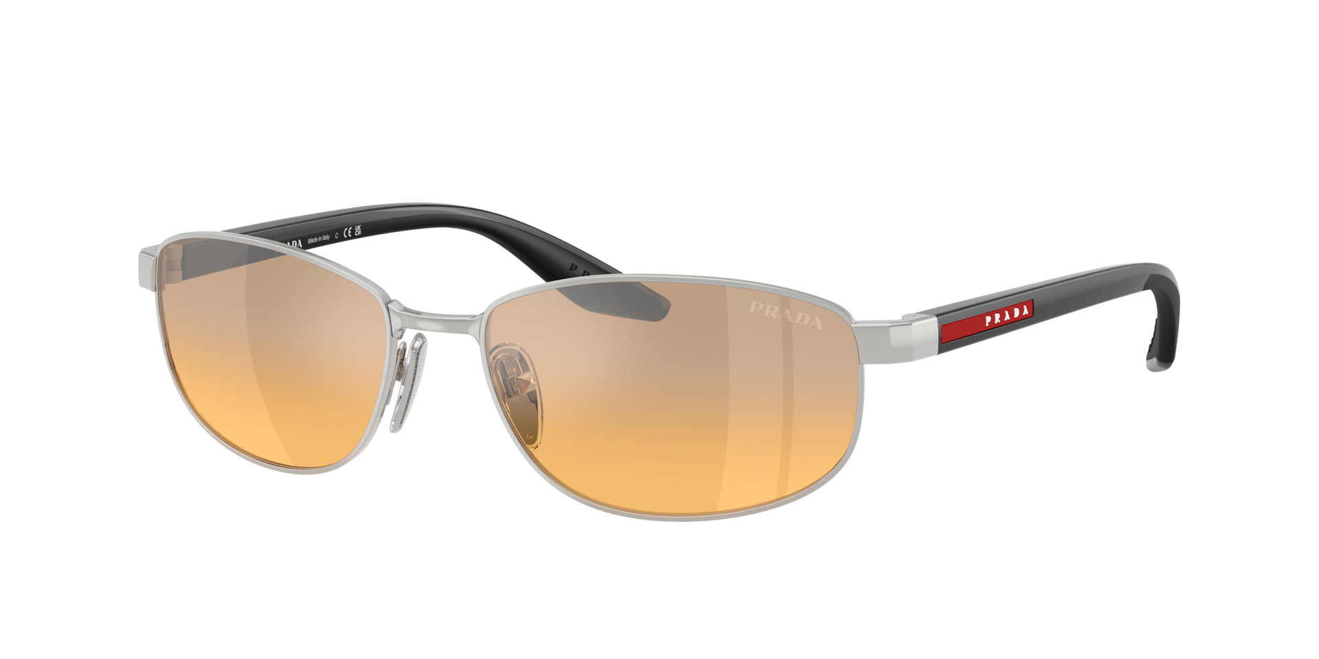 Prada Linea Rossa Mann Sunglass PS B53S - Rahmenfarbe: Silber, Linsenfarbe: Orange verspiegelt Silber Verlaufstönung